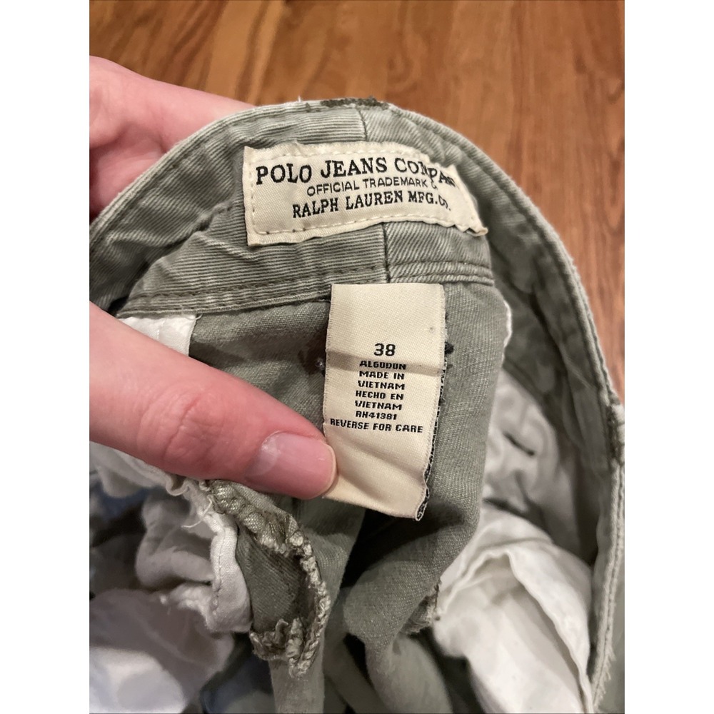 Polo Jeans Company Ralph Lauren Cargo Shorts Mens 38 Green Distressed Frayed Hem - Picture 3 of 7